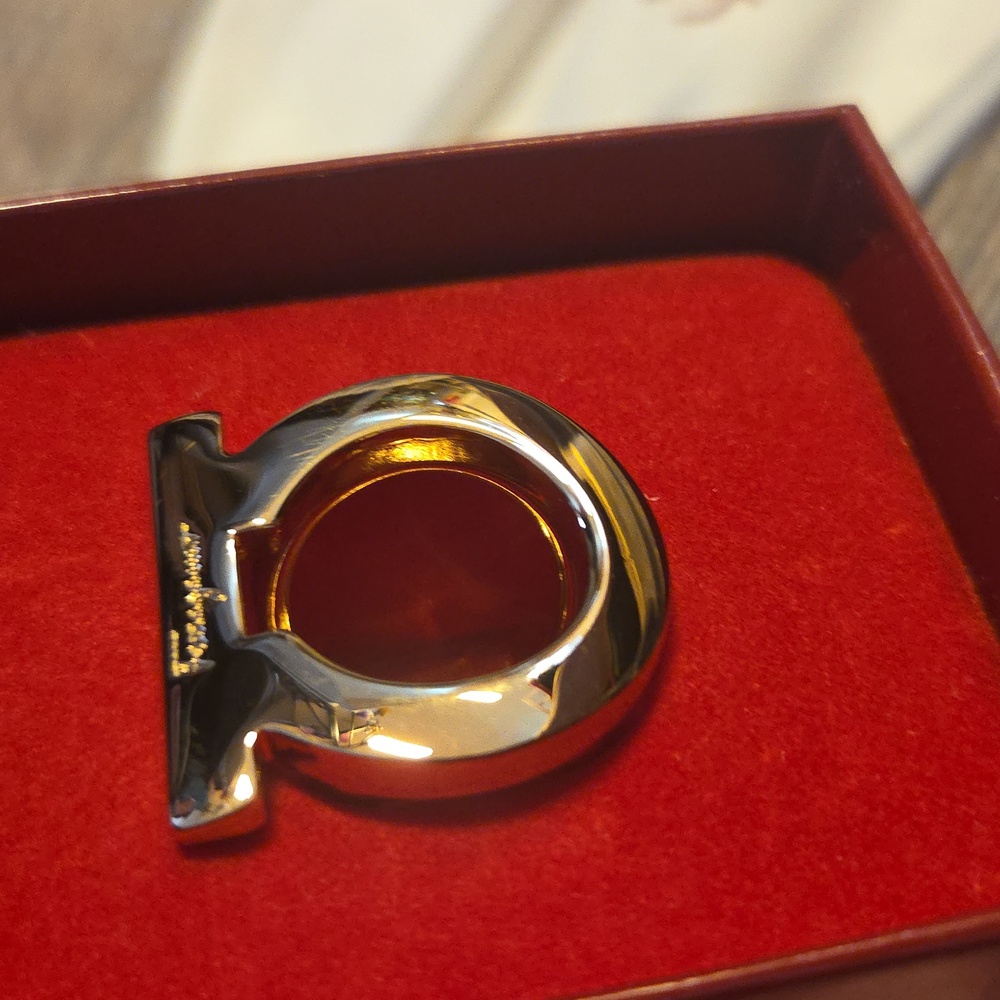 Salvatore Ferragamo Scarf Ring With Box And Dust Bag Gold Buckle with Pouch - Picture 11 of 16